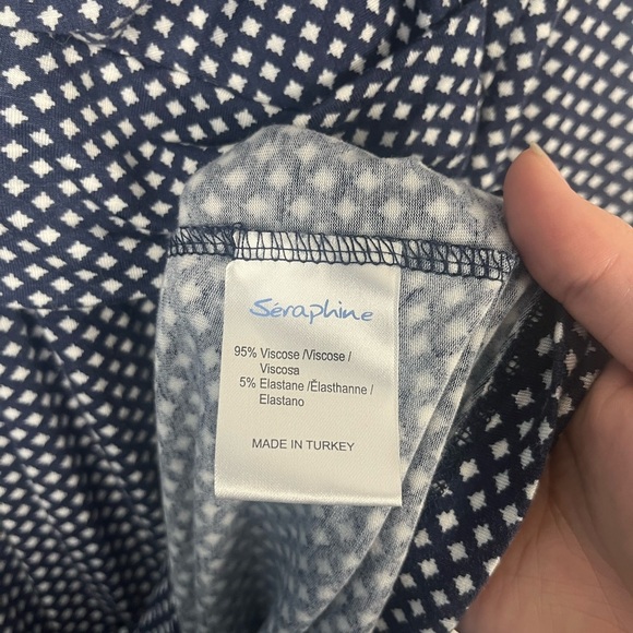 Seraphine crossover maternity & nursing navy and white printed dress size 10 - Picture 6 of 10